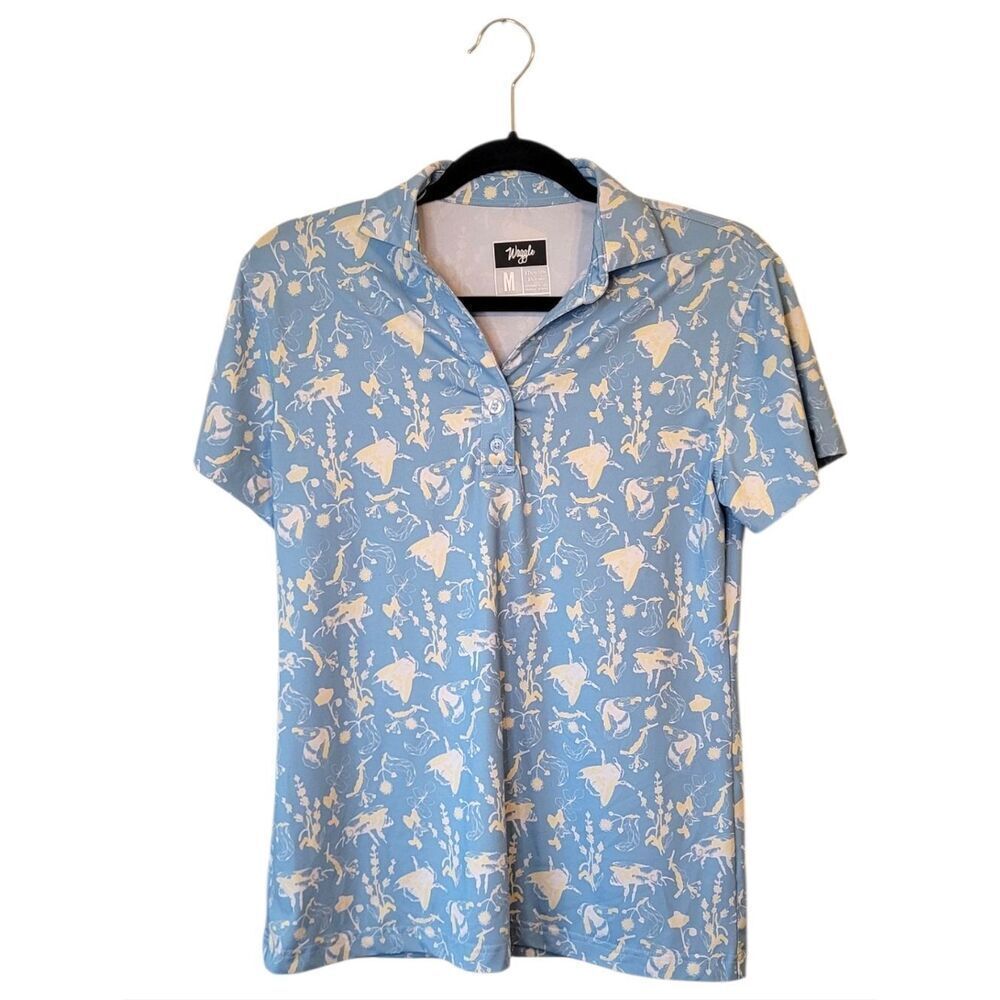 Waggle Light Blue Bee Bug Print Golf Polo Women's Size M